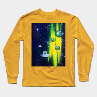 Space Cats with Yellow Nebula Long Sleeve T-Shirt